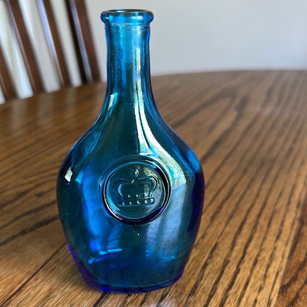 Wheaton NJ Vintage Vibrant Blue Embossed Crown Glass Bottle